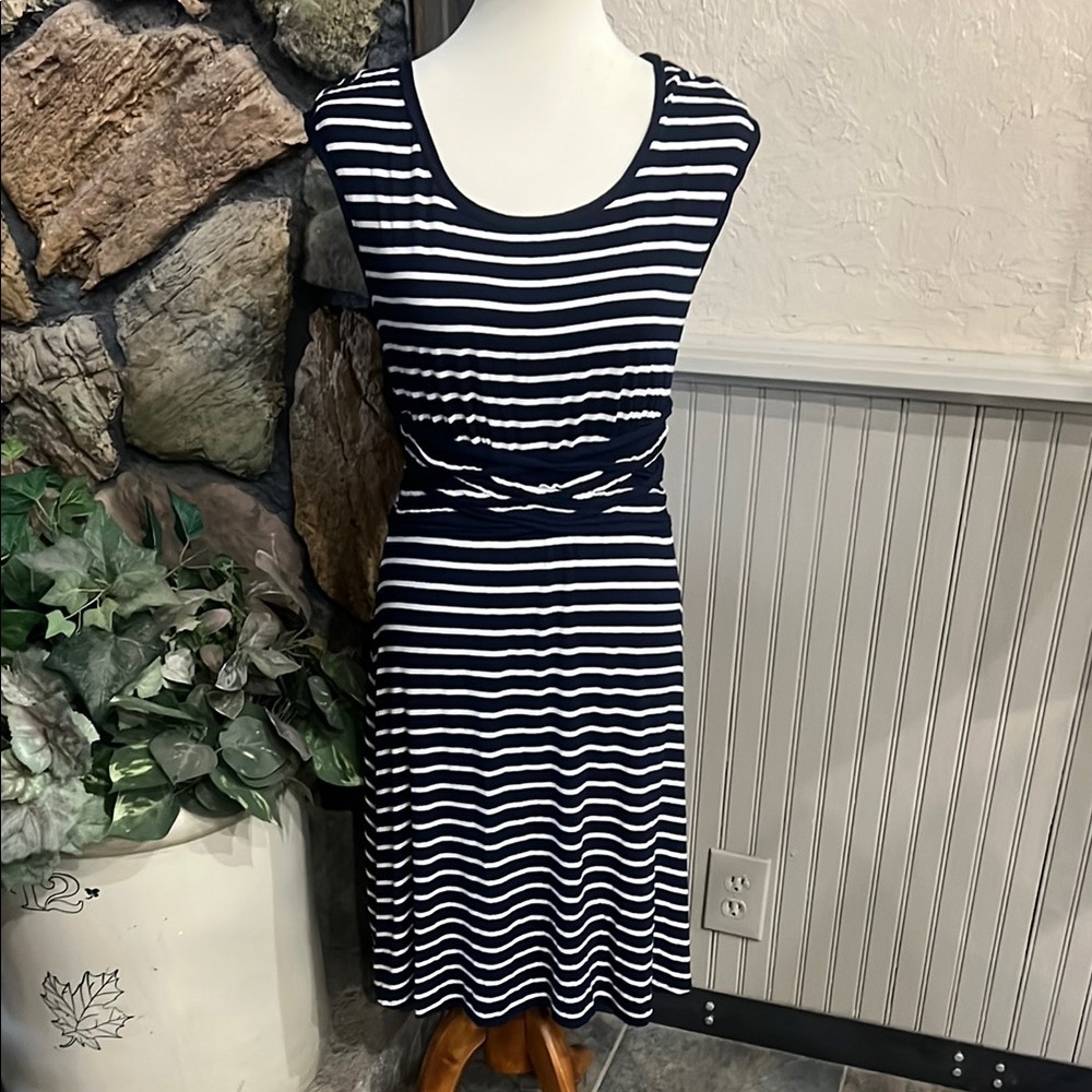 Studio M Striped Navy and White Midi Dress
